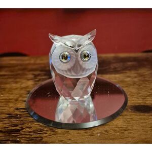 Swarovski Crystal Owl Green Crystal Encrusted Eyes + Display Mirror Giftable EUC